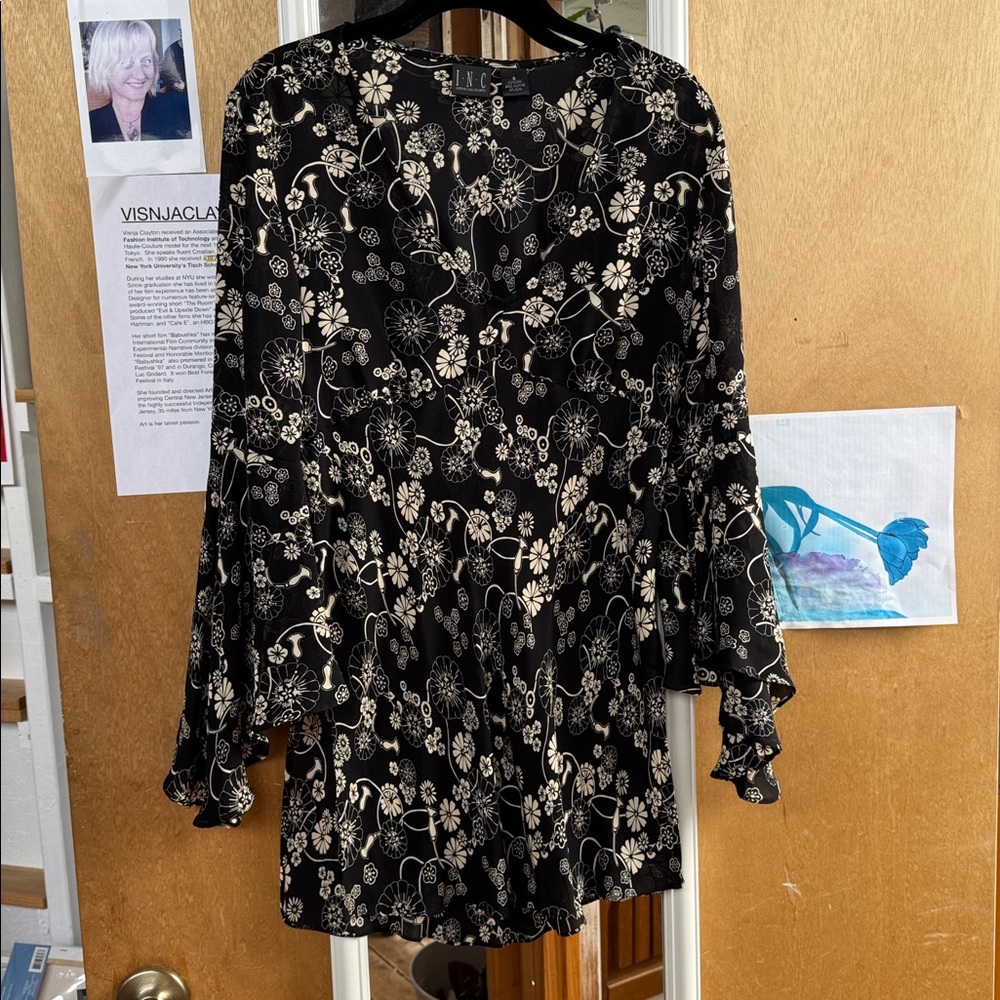 Inc Silk Black Flowers Top